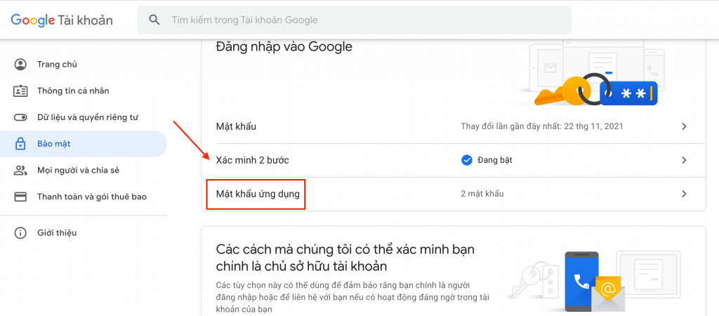 Tạo mật khẩu ứng dụng Gmail