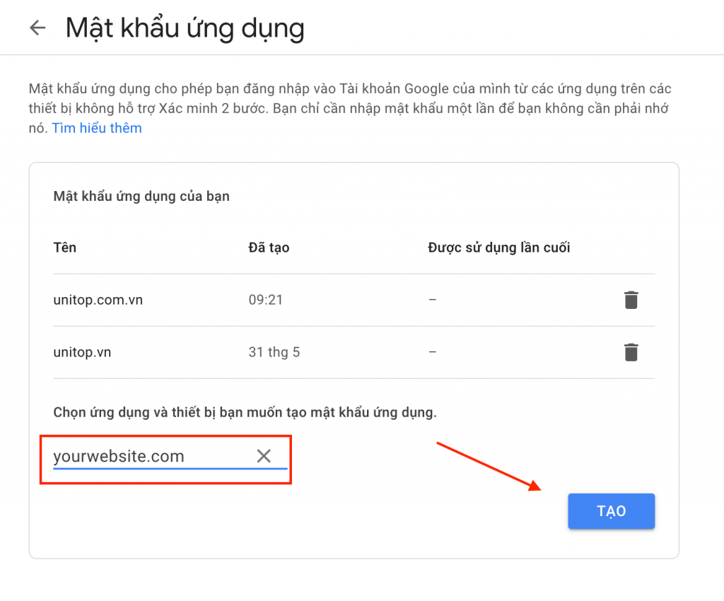 Tạo mật khẩu ứng dụng gmail